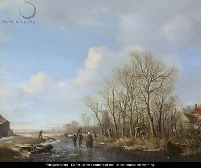 Woodgatherers on a frozen stream - Hendrikus van den Sande Bakhuyzen