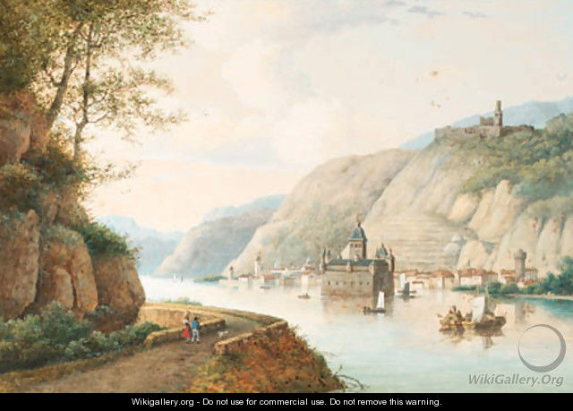 A view of the Pfalzgrafenstein at Kaub on the river Rhine, Gutenfels Castle above - Henri Knip