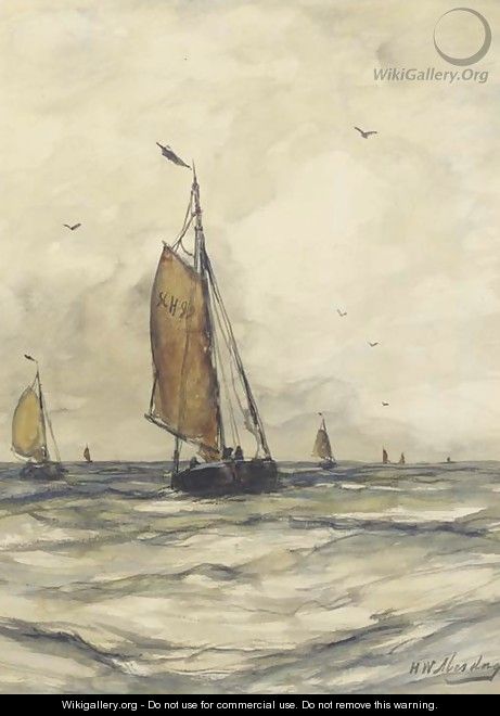 Sailing vessels at sea by Scheveningen - Hendrik Willem Mesdag
