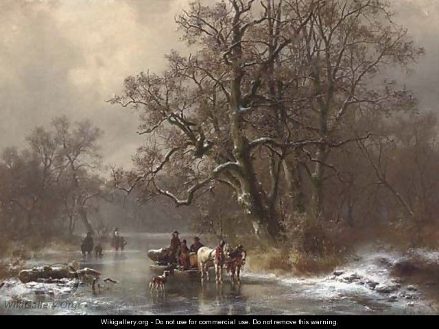 Loggers on a frozen waterway - Heinrich Hofer