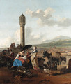 Travellers and tradesmen resting before a monument - Hendrik Mommers