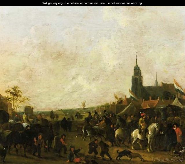 A horse fair outside a town - Henri Meyer
