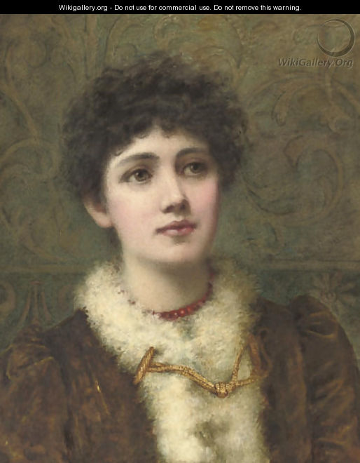 Portrait of a lady, bust-length, wearing a red bead necklace - Helen Jackson
