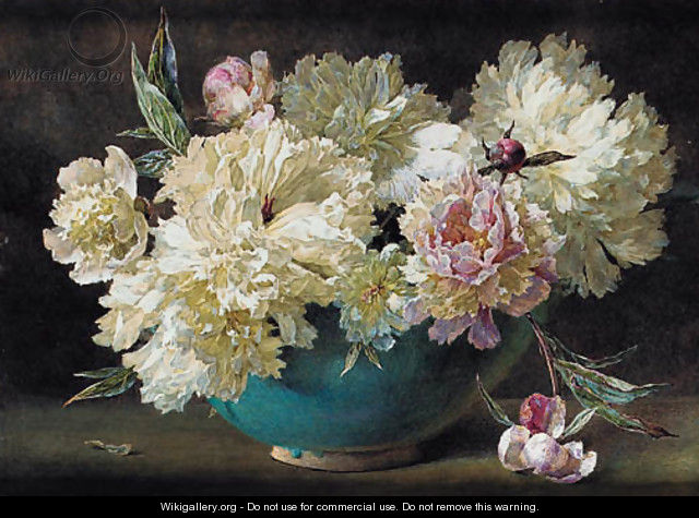 Pink and white peonies in a bowl - Helen Cordelia Coleman Angell