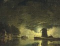 A ferry crossing by moonlight - Hendrik Gerrit ten Cate