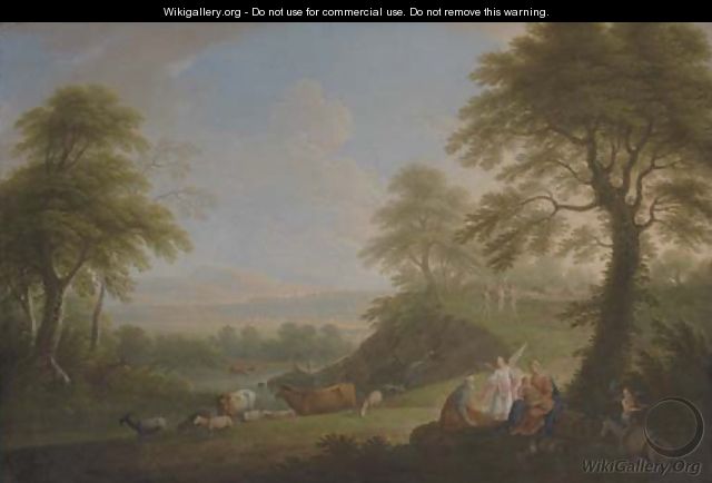 An extensive Italianate landscape with the Rest on the Flight into Egypt - Hendrik Frans Van Lint