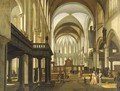 A view of the Oude Kerk, Amsterdam, looking towards the choir with an elegant couple and children in the nave - Hendrick van Streeck