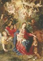 The Rest on the Flight into Egypt with the youthful Saint John the Baptist and angels with fruit and flowers, cherubim aloft holding the Instruments o - Hendrik van Balen, I