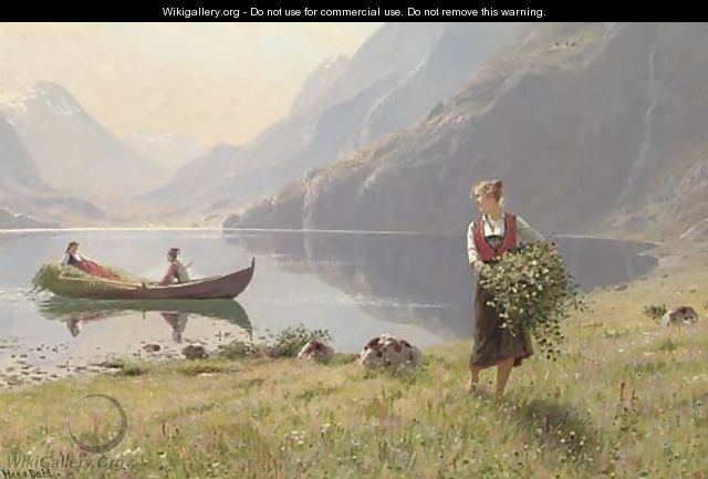 Harvesters by the banks of a fjord - Hans Dahl