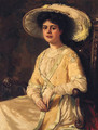 Portrait Of An Elegant Lady, Seated Three-Quarter-Length, Wearing A Plumed Hat - Hans Dahl
