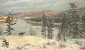 An elk in a winter landscape - H. Knut Ekwall
