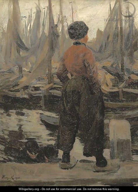 A Volendam fisherman looking over the harbour - Hans von Hayek