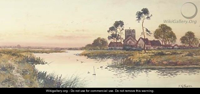 A riverside hamlet at dusk - Francis George Fraser
