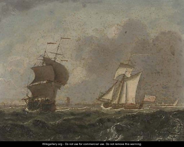 An Admiralty yacht running down the coast, astern of a frigate - Francis Swaine