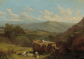 A Shepherd Boy with his Flock, in an extensive mountainous landscape - Francis Stevens