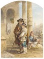 A peasant family resting in a portico in a Continental landscape - Francis William Topham