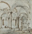 Porticoes in a courtyard, with two figures - Francesco Guardi