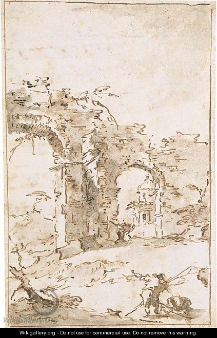 A capriccio with ruins and a small temple - Francesco Guardi