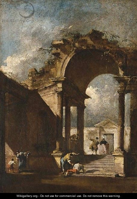 A capriccio with figures amongst classical ruins - Francesco Guardi