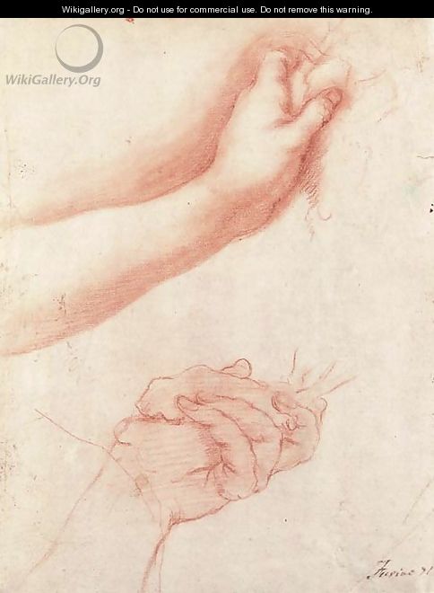 Two studies of a left hand holding a cloth - Francesco Furini