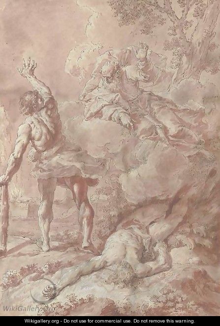 God confronting Cain after he slew Abel - Francesco Fontebasso