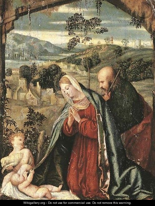 The Holy Family in a landscape - Francesco Prata Da Caravaggio