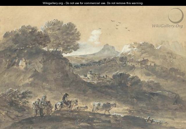 An extensive mountainous landscape with herdsmen - Francesco Zuccarelli