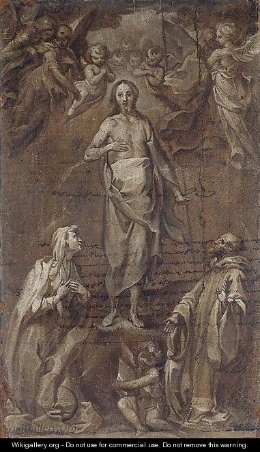 The Risen Christ Surrounded By Angels Appearing To Two Saints - Francesco Vanni