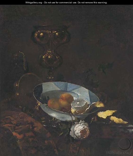 Fruit in a blue and white porcelain bowl - (after) Willem Kalf