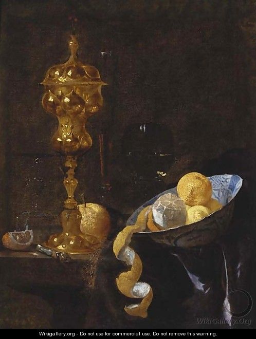 A peeled lemon and oranges in a wanli kraak bowl - (after) Willem Kalf