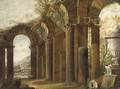 A capriccio of classical ruins with a shepherd and his flock beyond - (after) Viviano Codazzi