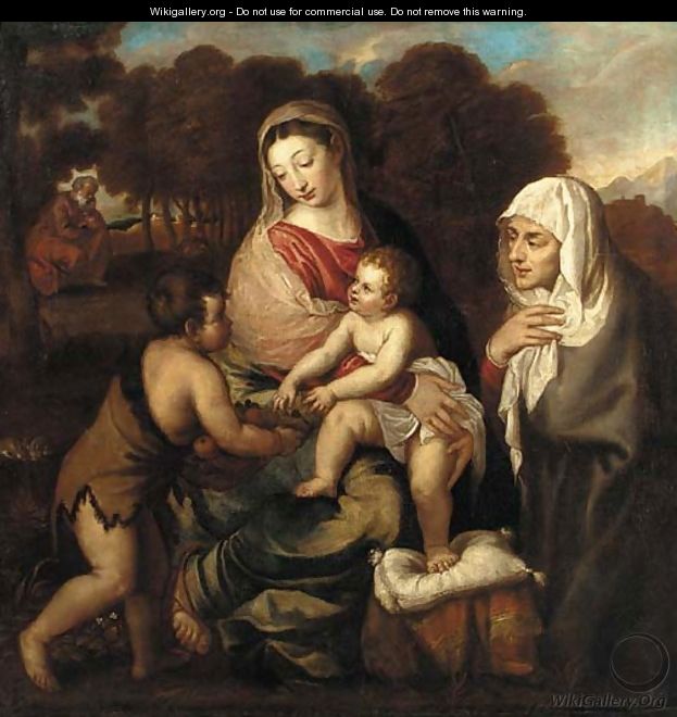The Holy Family with Saint Elizabeth and the Infant Saint John the Baptist - (after) Tiziano Vecellio (Titian)