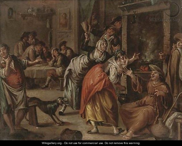 A monk drunk in a tavern - (after) William Hogarth