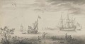 An English man-o'war and a Dutch smalschip at the mouth of the estuary - (after) Willem Van De, The Younger Velde
