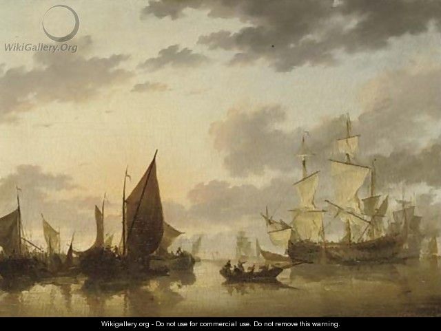 A Dutch three-master and other shipping in a calm - (after) Willem Van De, The Younger Velde