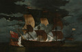 A naval engagement between a Dutch and British man'o-war - (after) Willem Van De Velde