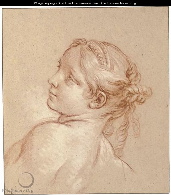 A girl, bust-length, her head tilted to the left - François Boucher