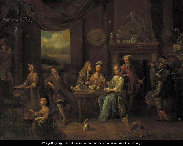 Elegant company at a table in an interior - (after) Franz Xavier Hendrick Verbeeck