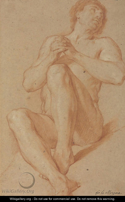 A seated academic nude with his hands clasped - Francois Lemoine (see Lemoyne)