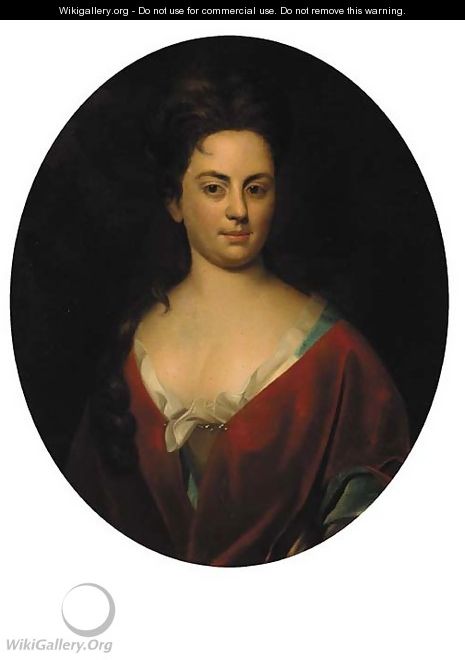 Portrait of a lady, half-length, in a blue dress with red wrap - (after) Kneller, Sir Godfrey