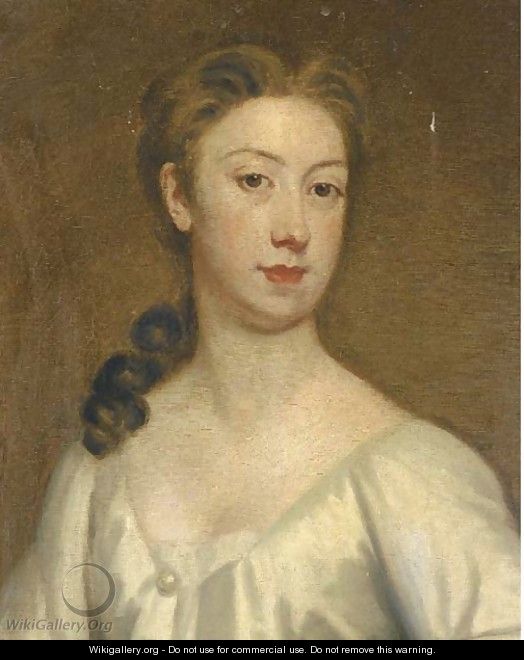 Portrait of a lady, bust-length, in a white dress - (after) Kneller, Sir Godfrey