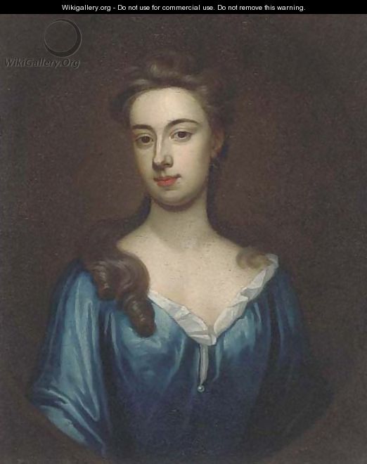Portrait of a lady, bust-length, in a blue dress, in a feigned oval - (after) Kneller, Sir Godfrey