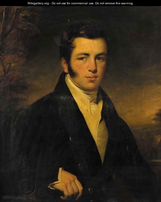 Portrait of a gentleman, half-length, in a black jacket and white waistcoat - (after) Sir Francis Grant
