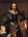 Portrait of Charles I, seated, three-quarter-length, and James II as a youth nearby - (after) Dyck, Sir Anthony van