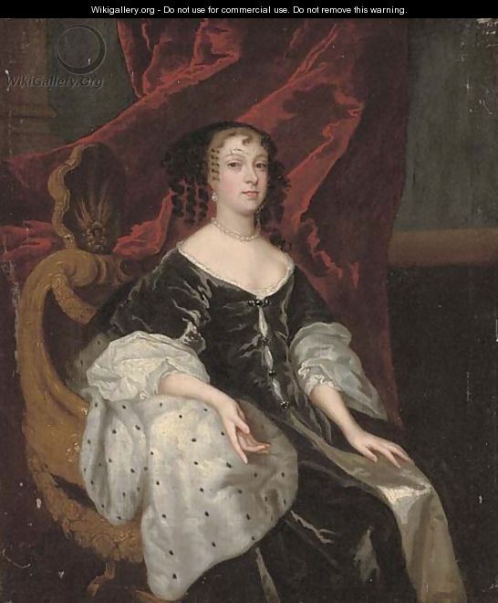 Portrait of a lady, three-quarter-length, seated in a black dress - (after) Sir Peter Lely