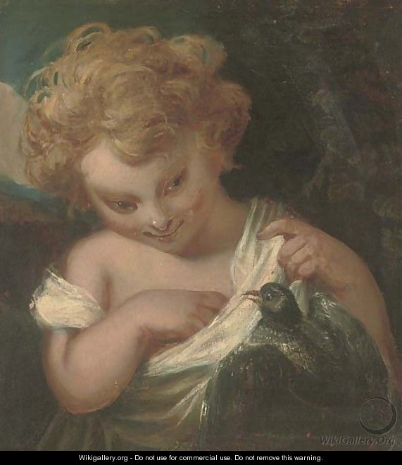A young girl with a bird - (after) Sir Joshua Reynolds