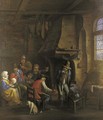 Peasants gathered at a fireside in an interior - (after) Dirk-Theodor Helmbrecker