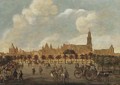 Figures in a park, Utrecht with the Dom Kerk and the Buurkerk beyond - (after) Sybrand Van Beest