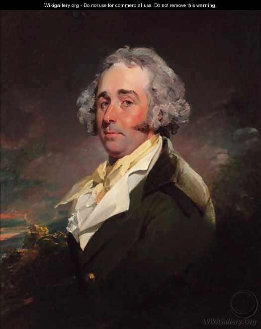 Portrait of a gentleman, half-length, in a green coat, white waistcoat and yellow cravat - (after) Sir William Beechey