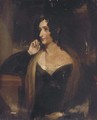 Portrait of a lady, half-length, in a black dress, her right elbow resting on a stone ledge - (after) Lawrence, Sir Thomas